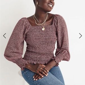 Madewell Lucie Bubble-Sleeve Smocked Top in Cottage Garden